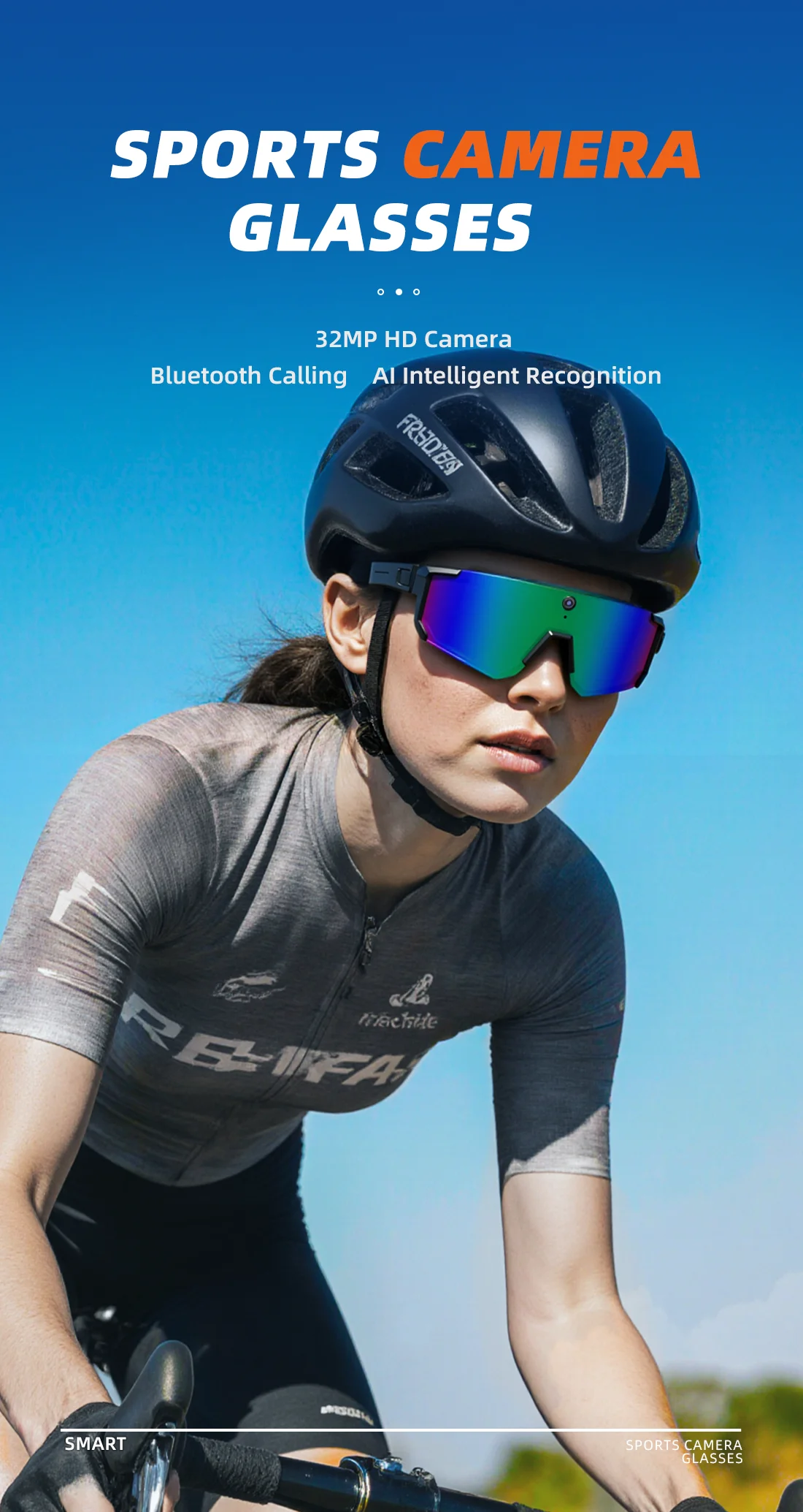 AI Sports Camera Glasses Bluetooth Calling Intelligent Recognition Sports Vision Camera Goggles for Outdoor Activities