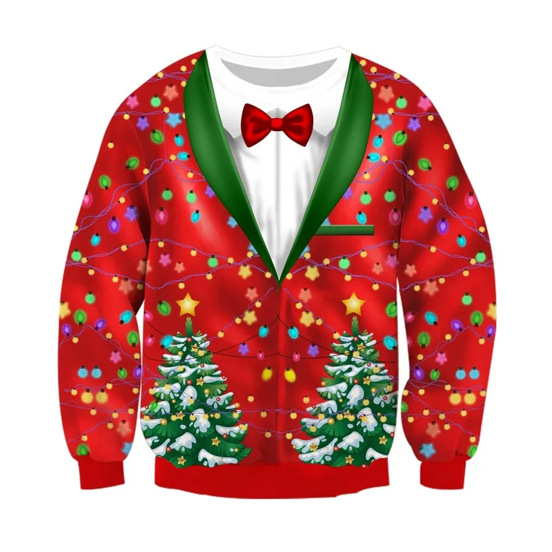 

Ugly Christmas Sweaters Men Novelty Xmas Funny Fake Two Pieces Sweatshirt Sweater 3d Print Led Light Suit Crew Neck Sweatshirt