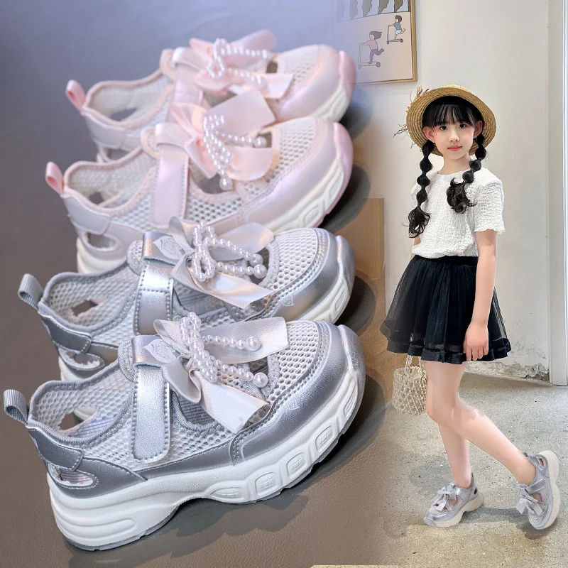 

Girls' Sports Sandals 2025 Summer Outdoor Non Slip Soft Soled Girls' Casual Princess Shoes Children's Mesh Breathable Flat Shoes