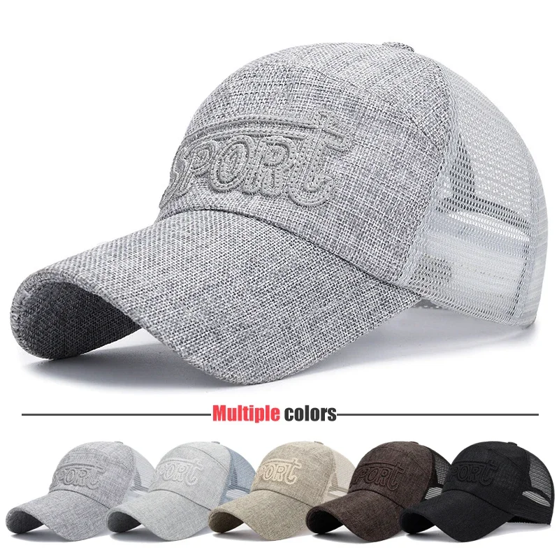 New Fashion Outdoor Sport Baseball Cap Casual Snapback Hats linen mesh fabric embroidery Suitable for spring  summer and autumn