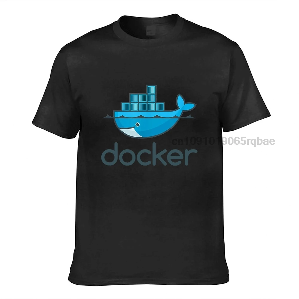 Men Docker Logo T Shirt Linux Javascript Computer Cotton Sweatshirt Funny Short Sleeve Round Neck Tees Graphic T-Shirts