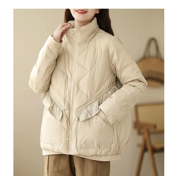 Chaqueta de plumón de pato blanco para mujer, abrigo holgado informal con cuello alto, novedad de otoño e invierno, 2024