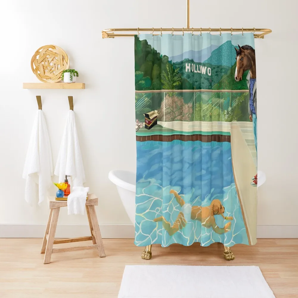 pool with two figures dog and horse Shower Curtain Luxury Bathroom Shower Transparent Bathroom Shower Luxury Bathroom Curtain