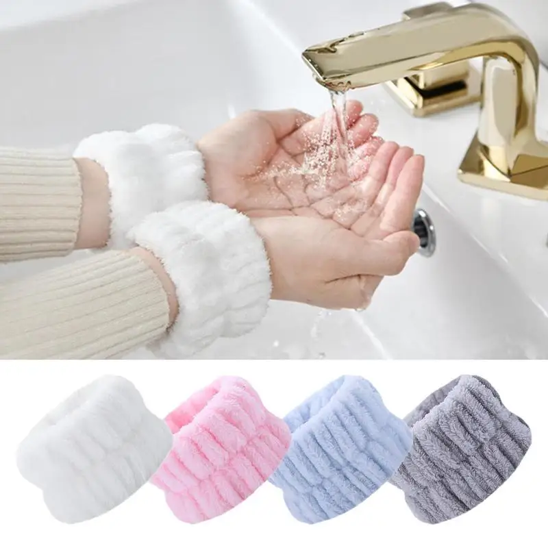 2pcs Wrist Wash band Coral Fleece Wrist Wash Towel Elastic Wristband Scrunchies for Wash Face Absorbent Wrist Sweatband for Girl