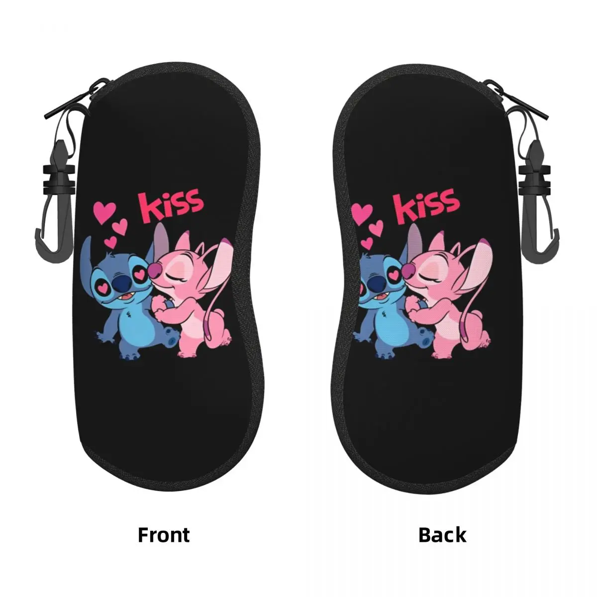 Kawaii Stitch And Angel Glasses Case Cover Cartoon Comic Pocket Sunglasses Pouch For Eyewear Storage Zipper Eyeglass Protector