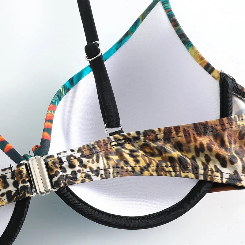 XS-XXL Sexy Peacock Leopard Print High Waist Push Up Bikini Set Two Pieces Swimsuit Beachwear Bathing Suit Swimwear Biquini