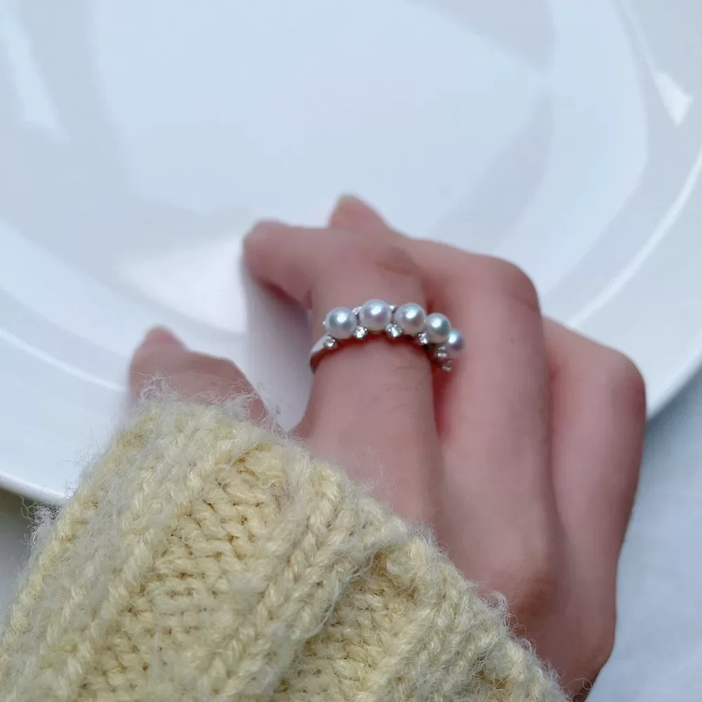 

Natural white pearl AAAA4-5mm fashionable design pearl ring 925s/adjustable loop mouth