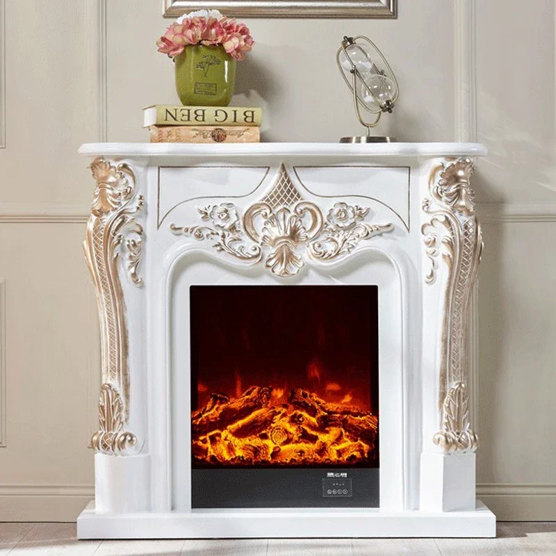 Decorative Fireplace Set Wooden Mantel W100cm Electric Insert Firebox Burner Room Warmer Chimney LED Optical Flame Deocration