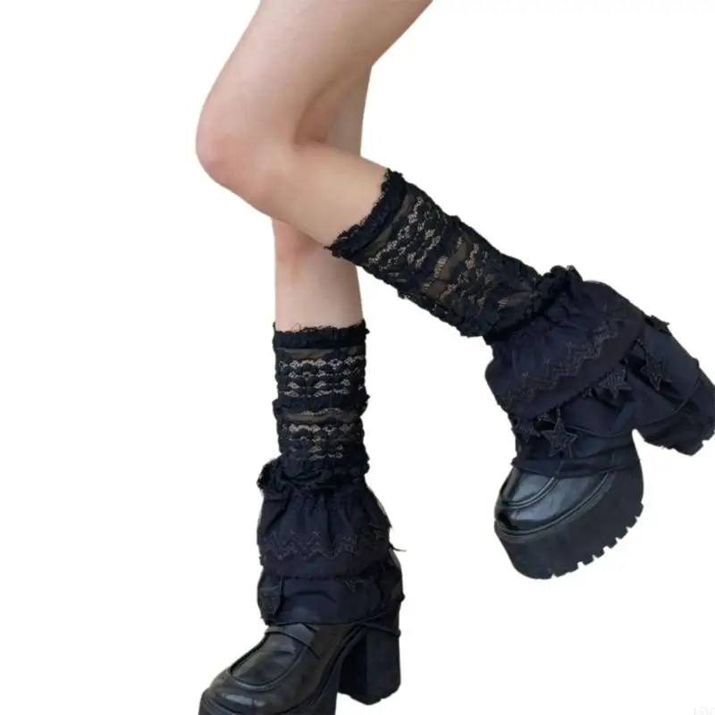 L5YC Mulheres Ruffle Lace Leg Warmer Doce Joelho Alto Meias Perna Mangas Princesa