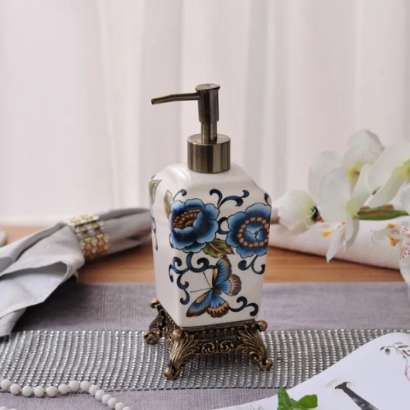 Chinese Style Ceramic Lotion Bottle Vintage Portable Lotion Shampoo Water Bottling Household Soap Dispenser Bathroom Accessories