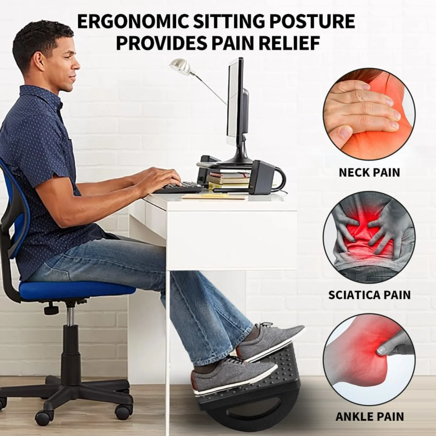 Foot Rest for Under Desk at Work - Ergonomic Foot Stools for Under Office Desk - Rocking Footrest with Roller Massager - Leg Res