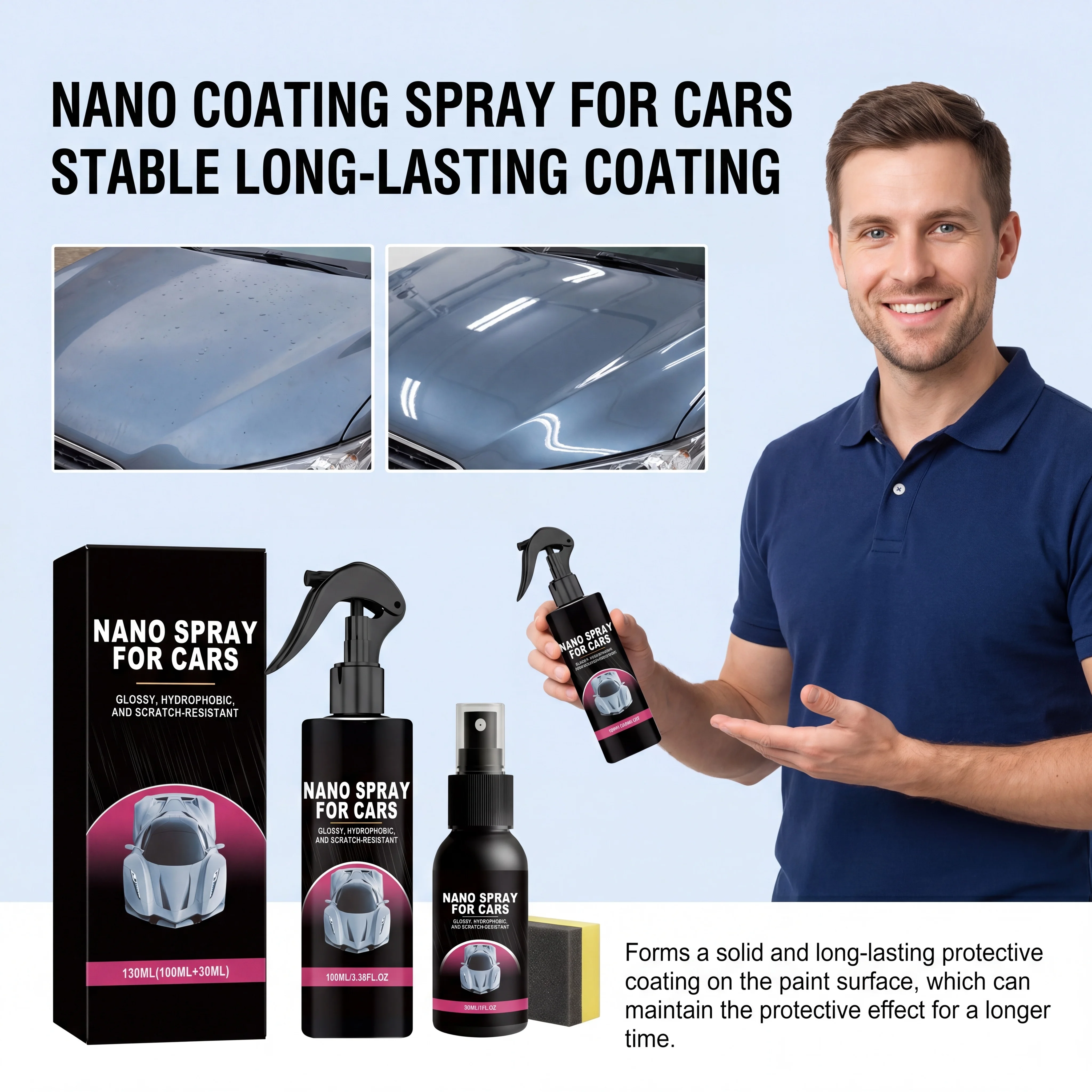 Spray de Nano Recubrimiento para Pintura de Autos, Sellador Hidrofóbico Rápido, Restaurador de Brillo, Producto Portátil para el Cuidado del Auto, 100ml 30ml