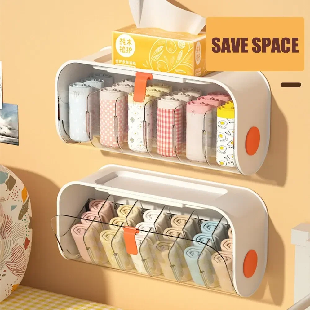 Wall Mounted Underwear Storage Box Socks Panties Storage Organizer 6 Cells Adjustable Removable Home Drawer Closet Storage Box