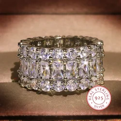 S925 Sterling Silver Color Big Band Ring with Bling Bling Zircon Stone Ring for Women Fashion Party birthday Jewelry