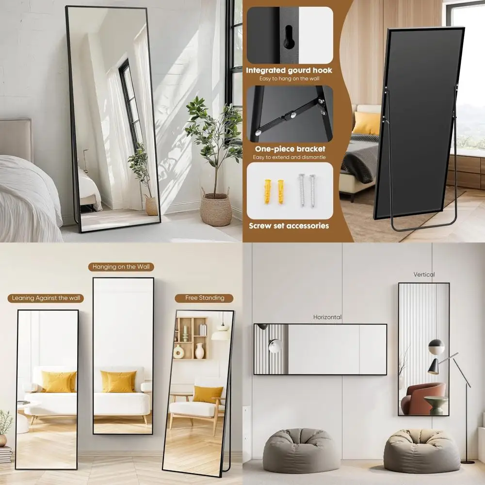 Full Length Standing Mirror, 64x21 Inch Aluminum Frame Floor Mirror for Bedroom, Bathroom, Wall Decoration