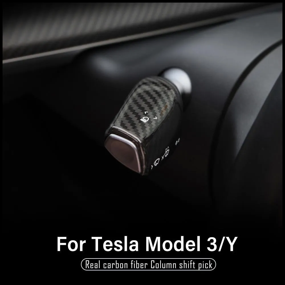 2pcs Real Carbon Fiber Column Shift Cover For Tesla Model 3/Y 2023 2022  Protective Cover Decorative Sticker Car Accessories