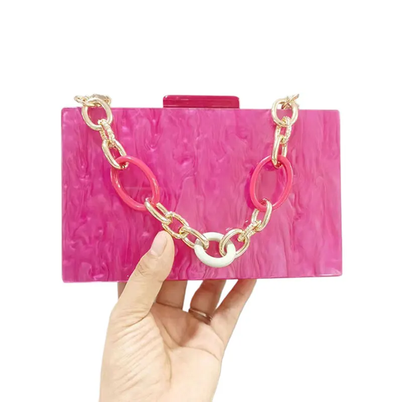 

Dinner Bag Rose Red Chain Fashion Crossbody Handbag Acrylic Luxury Leisure New Women's Bags Trend Clutch Box Evening Bag