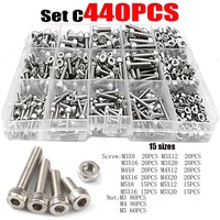 320/440/480pcs M2 M3 M4 M5  Stainless Steel Hexagon Socket Bolt and Nut Round Head Screw Bolt Nut Set Assortment Kit Box