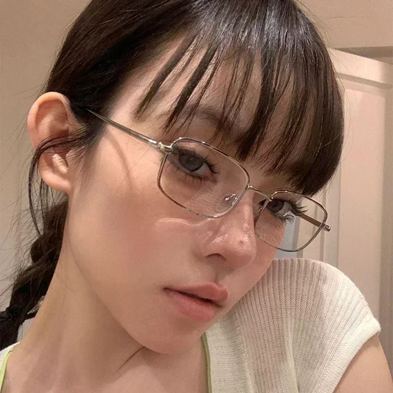 Y2K-Lunettes rétro à petite monture carrée pour femmes et filles, lunettes en verre japonaises, lunettes décoratives pour ordinateur, anti-bleu, Harajuku, 2024