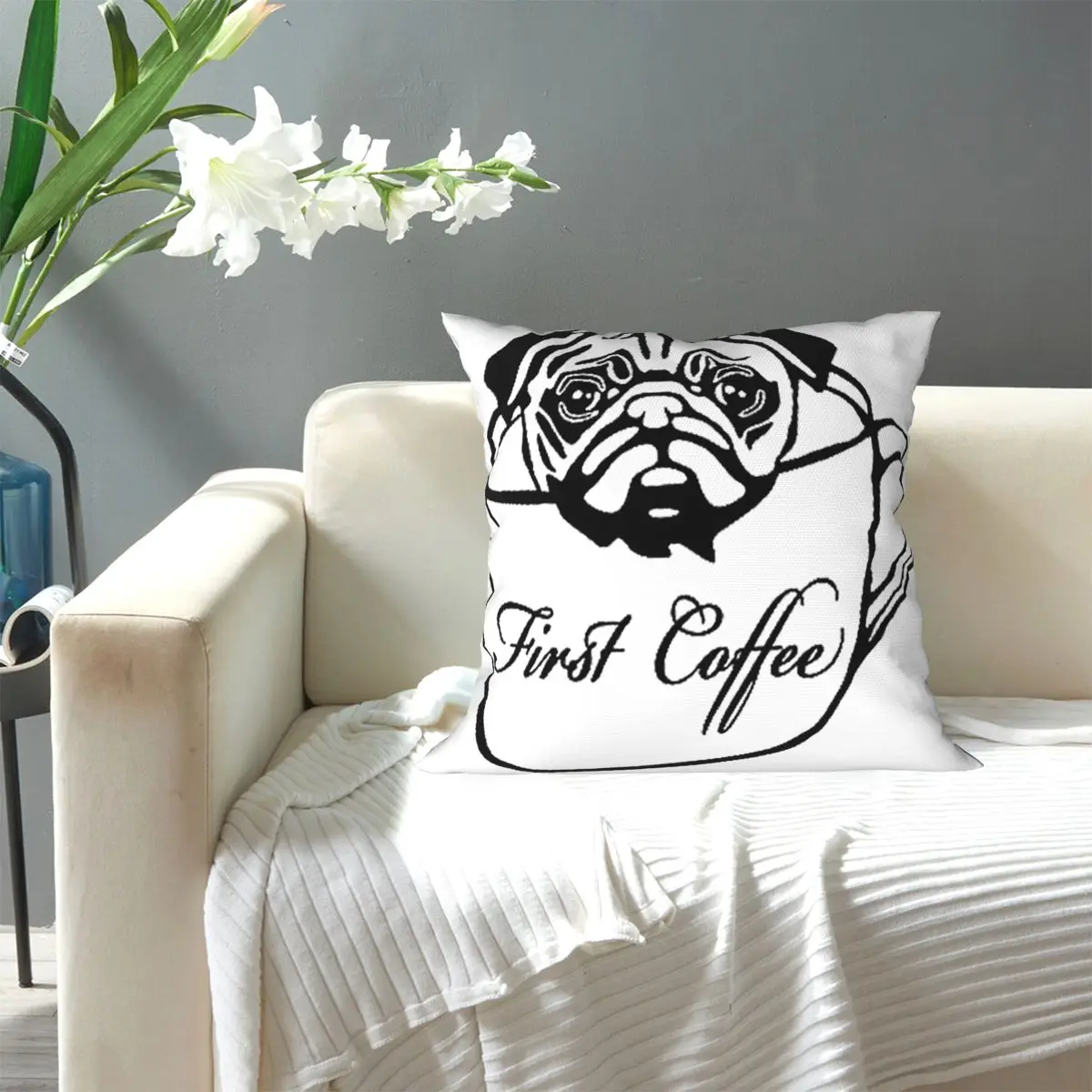 Pug First Coffee Square Pillowcase Pillow Cover Cushion Decor Comfort Throw Pillow for Home Living Room