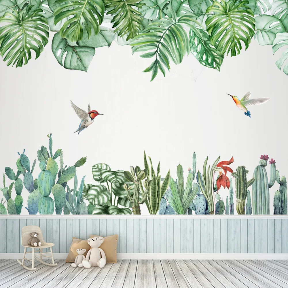 

Nordic Green Leaf Wall Sticker Living Room Bedroom Decorative Magpie Children Room Decoration Porch Corridor Decals Poster