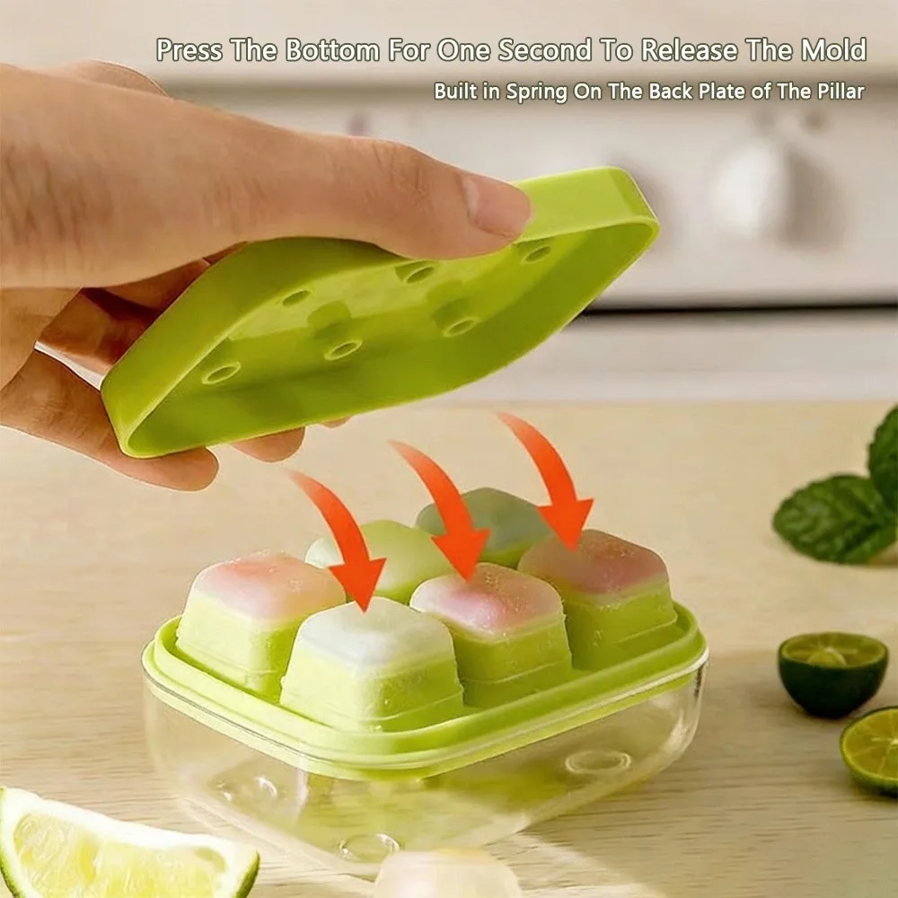 

Portable 6Grid Ice Tray Mold Food Grade Silicone Easy Release Ice Cube Tray Press Type DIY Ice Maker Ice Cube Tray