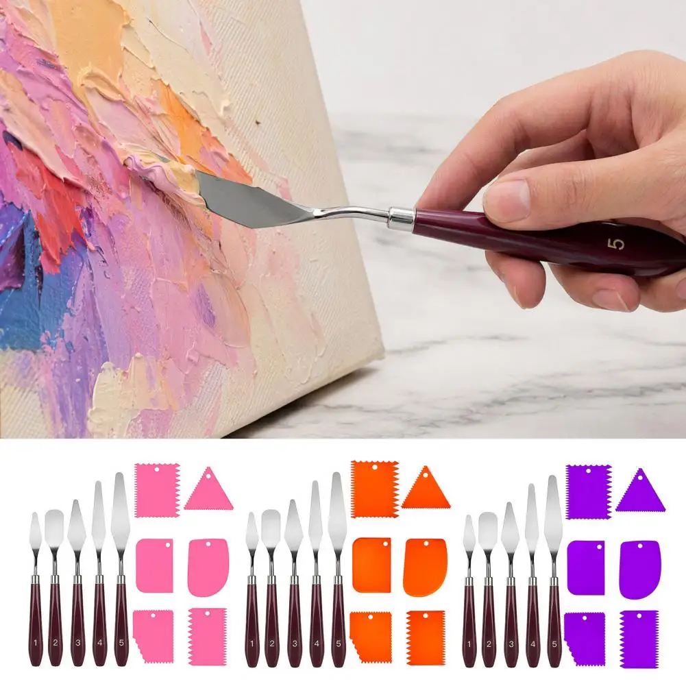 Metal Painting Knives for Artists 5pcs Stainless Steel Palette Knife Set 6 Plastic Metal Paint Scrapers Oil Painting for Texture