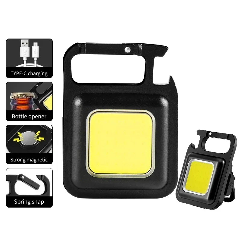 

COB LED Mini Flashlight Super Bright EDC Keychain Light Outdoor Emergency Camping Pocket Lamp With Tail Magnet Corkscrew