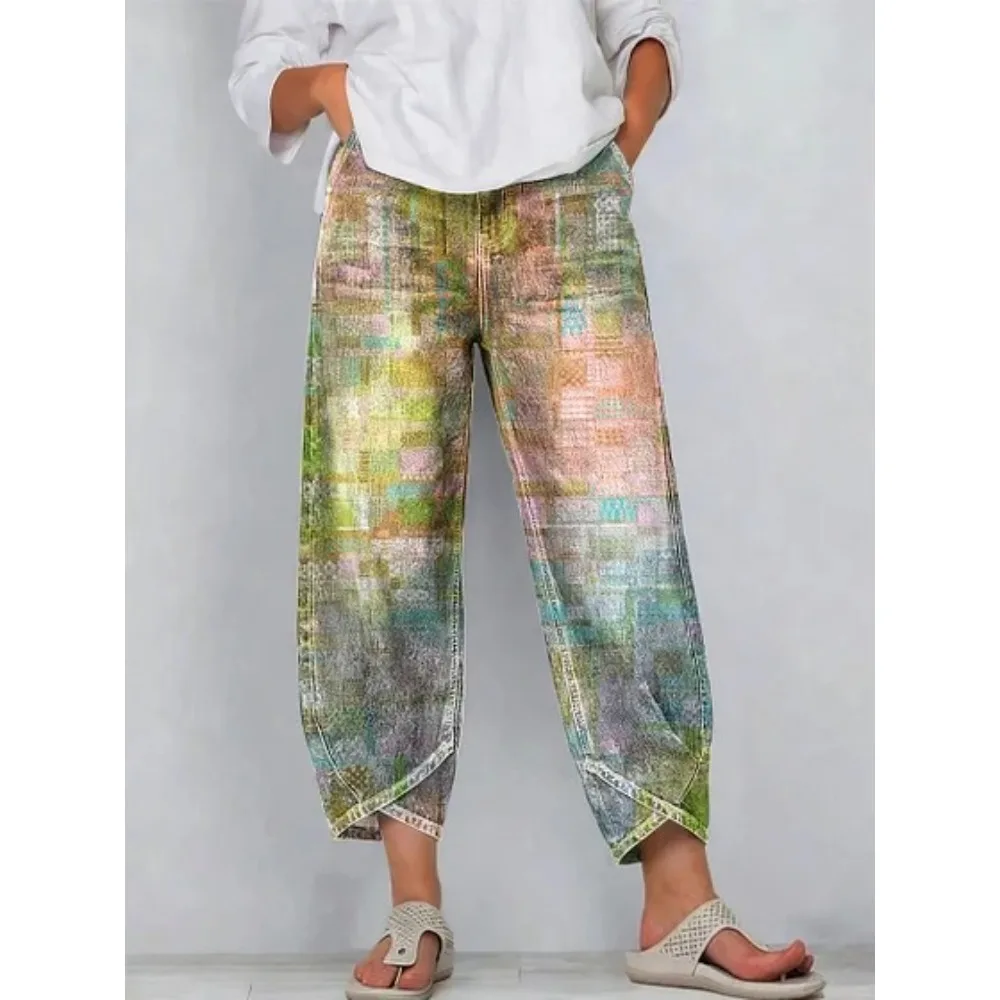 Kurze Harem-Capri-Hose mit abstraktem geometrischem Aufdruck für Damen, Baumwolle, lockere Passform, Tulpen-Wickelhose, knöchellange Freizeithose, XXS-4XL – Detail 12