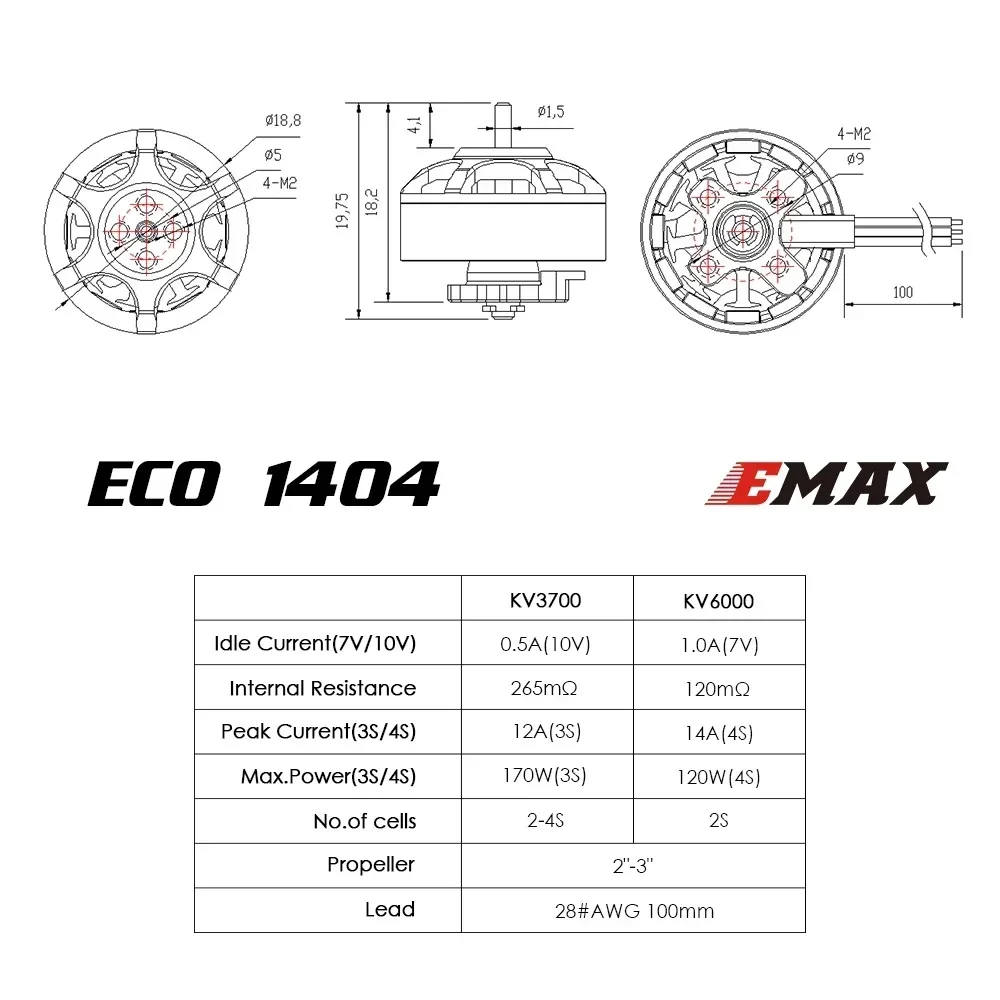 EMAX ECO 1404 3700KV 6000KV فرش السيارات 1.5 مللي متر الدعامة محول رمح قطر ل RC FPV متعدد محور الإطار ملحقات طائرة بدون طيار
