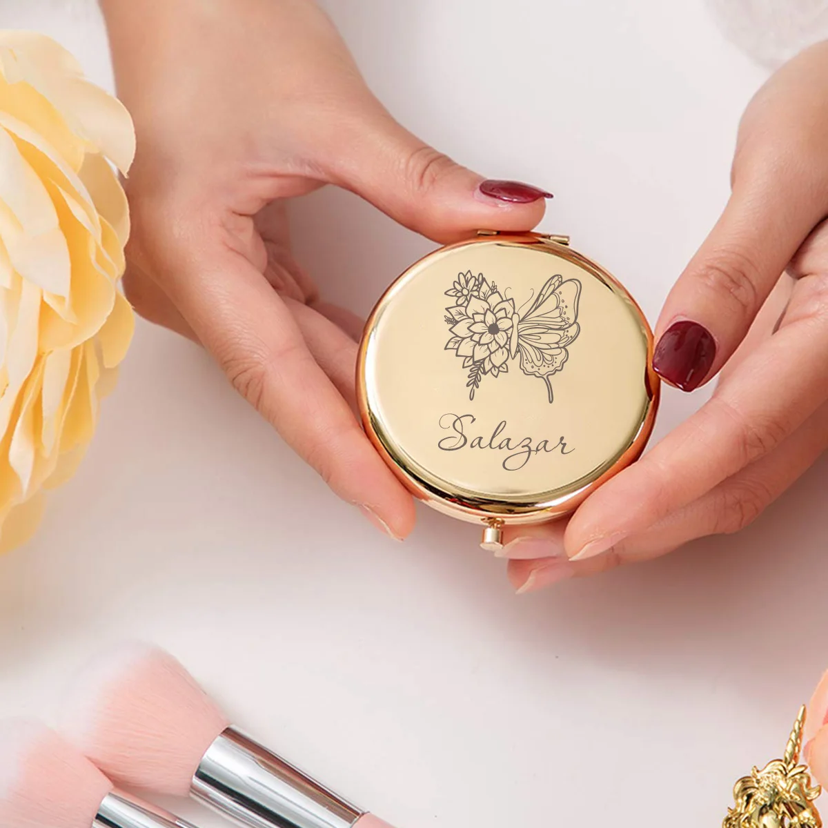 1pc Romantic Butterfly Custom Text Folding Mirror Makeup MirrorPocket Mirror Wedding Guest Gifts