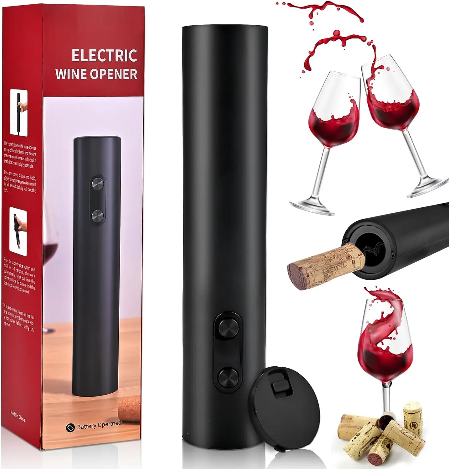 Electric Wine Opener  Battery Operated Wine Bottle Opener  Cordless Automatic Corkscrew  Fast Cork RemovalBar Party Restaurant