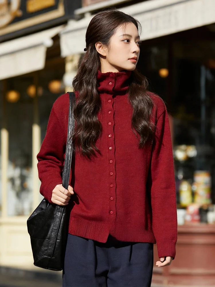 

plus Size Knitted Open Cardigan Women's Faion Slimming High Collar Single Button Spring 2026 Casual Sle Long Sve Sweater