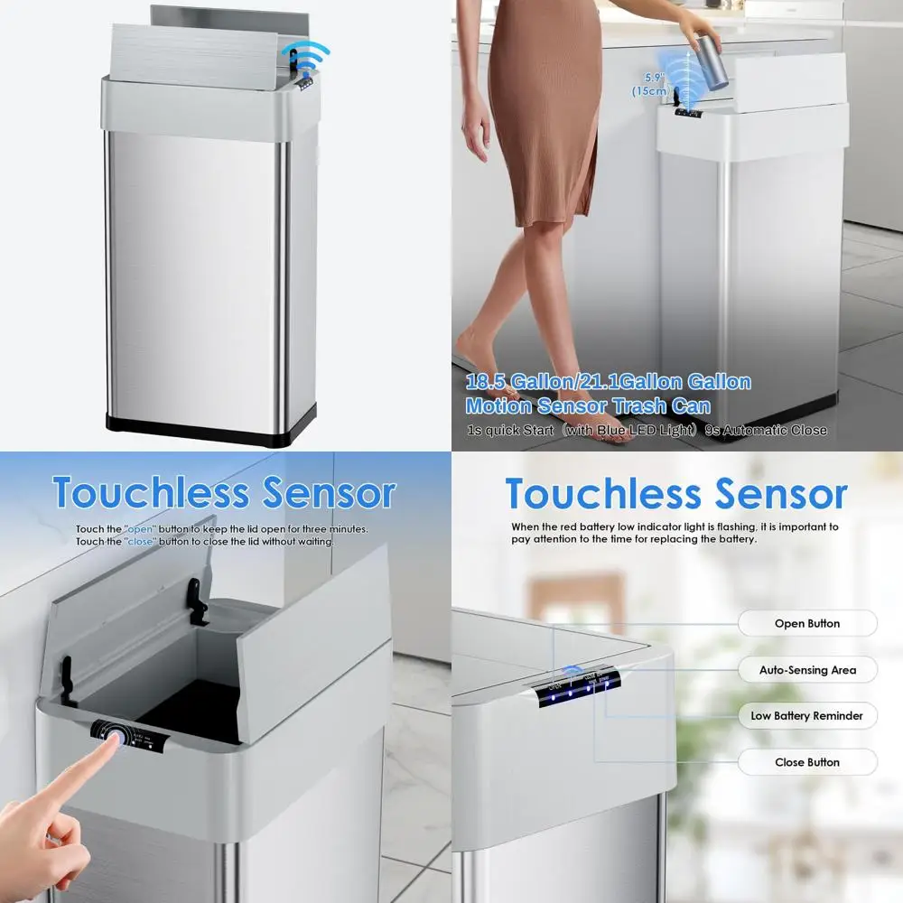 

AthLike Automatic Trash Can, 18.5 Gallon Touchless Motion Sensor Trash Bin, Smart Garbage Can with Soft-Close Lid, Bag Retainer