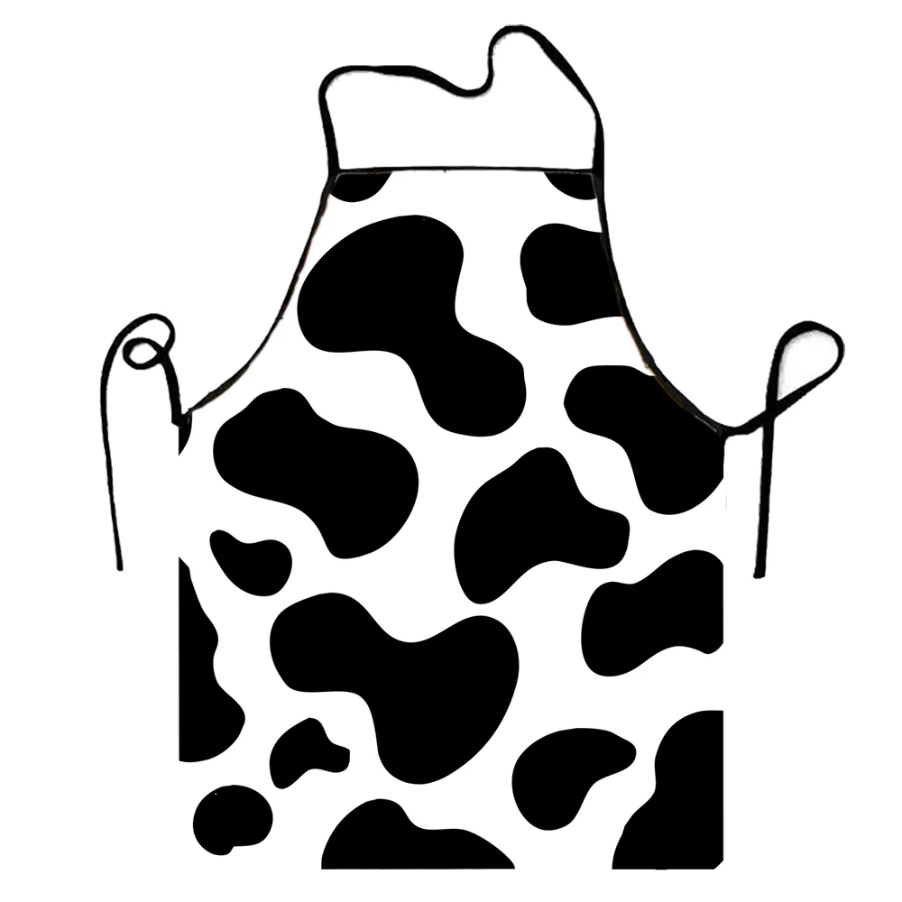 1PC Cow Pattern Apron Creative Stylish Kawaii Black White Cow Print Apron Cartoon Cooking Bib Apron Kitchen Household Apron
