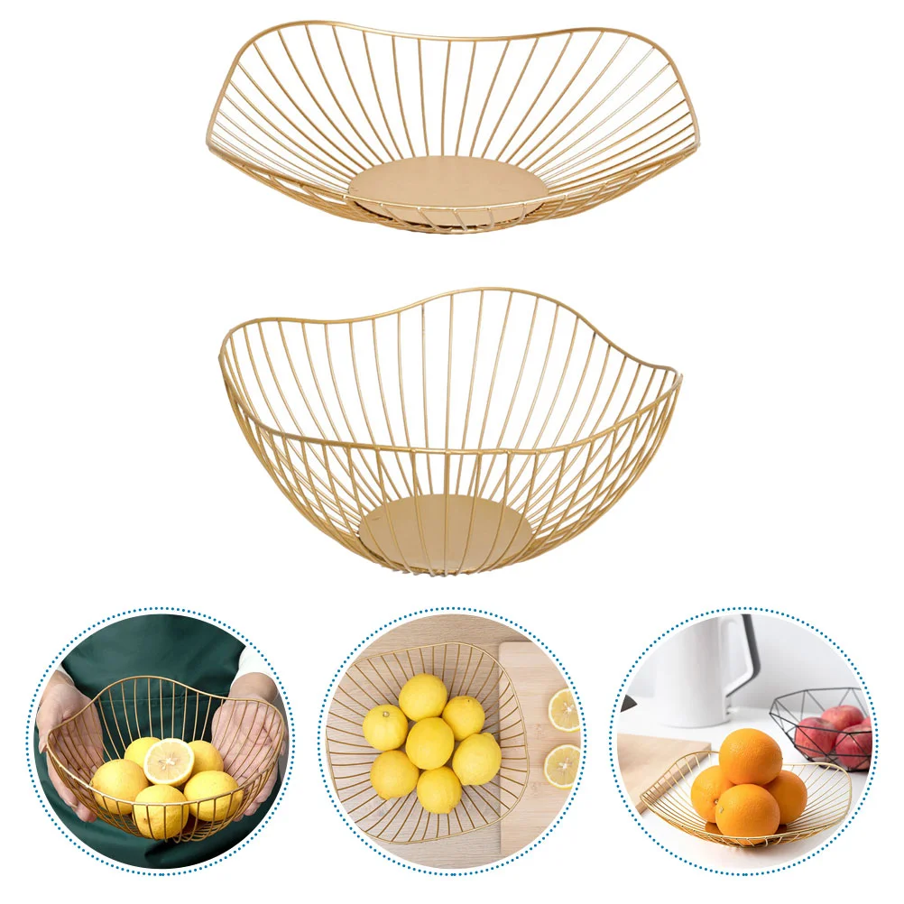 2 Pcs Coffee Table Wrought Iron Fruit Basket Storage Baskets Camping Food Container Kitchen