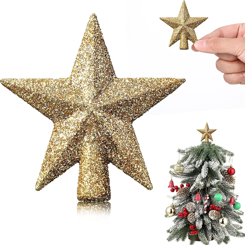 Star Tree Topper - 5 Stück 15/20cm Weihnachtsbaum-Spitzenstern Frohe Weihnachten