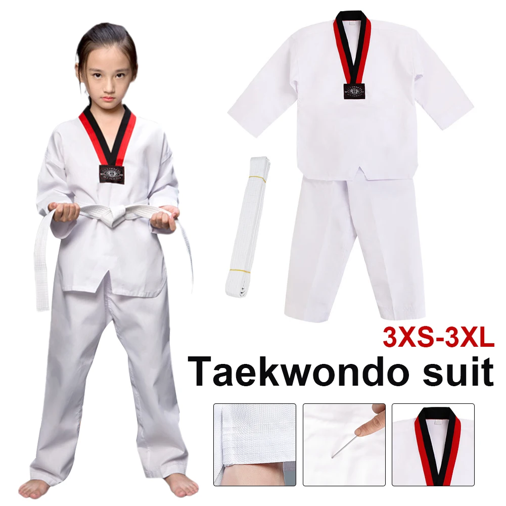 Uniformi Taekwondo maniche lunghe arti marziali Karate Jujitsu palestra divise da allenamento Fitness con cintura per bambini adulti Unisex