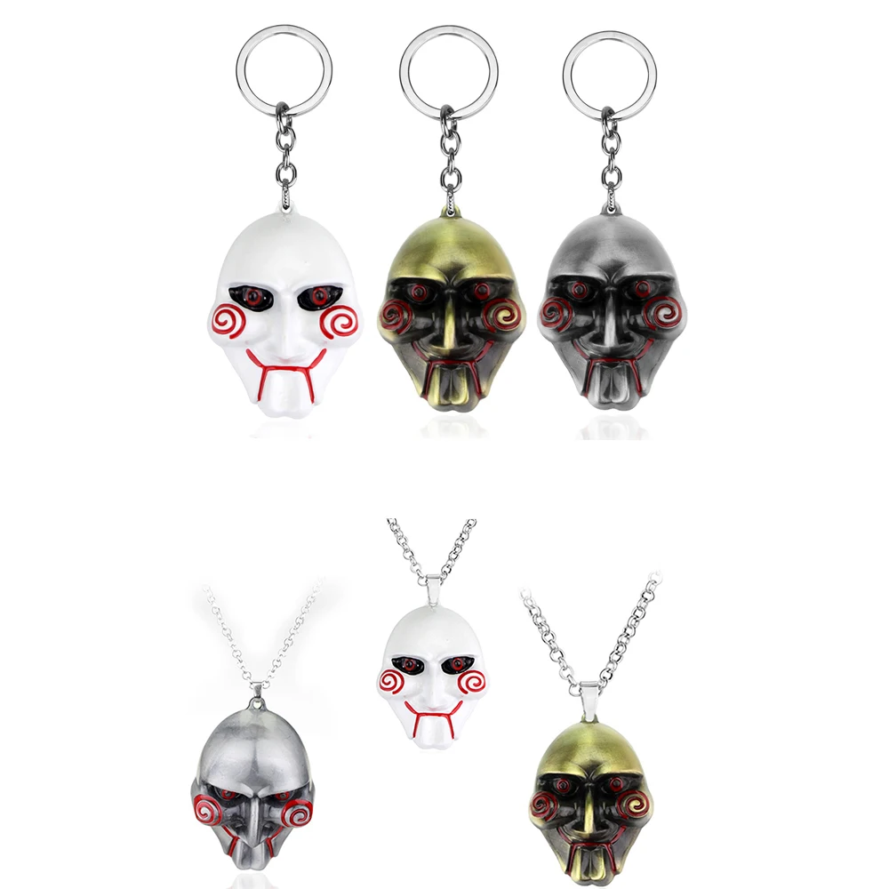 Horror Movie Mask Necklace Saw Theme Original Color Metal Pendant Jewelry Accessories Women Men Gifts For Birthday Festival