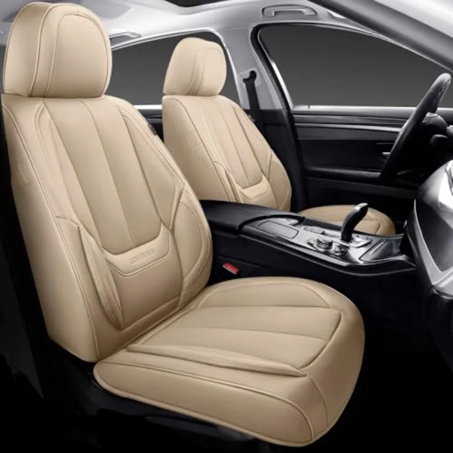 

Car Seat Covers Full Set for Cars Beige Waterproof Leather Front and Back Seat Protector Universal Fit