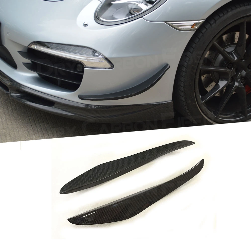 2PCS Carbon Fiber Front Bumper Side Fins Trims Trunk Spoiler Canards Winglet Fit For Porsche 911 991 GT3 2012 - 2015 FRP