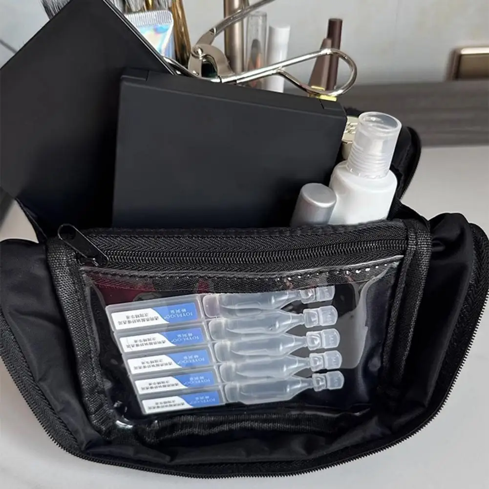 Multi-part Makeup Organizer Makeup Bag Folding Organizer Multi-part Cosmetic Storage Case with Pink Bow Decoration Capacity