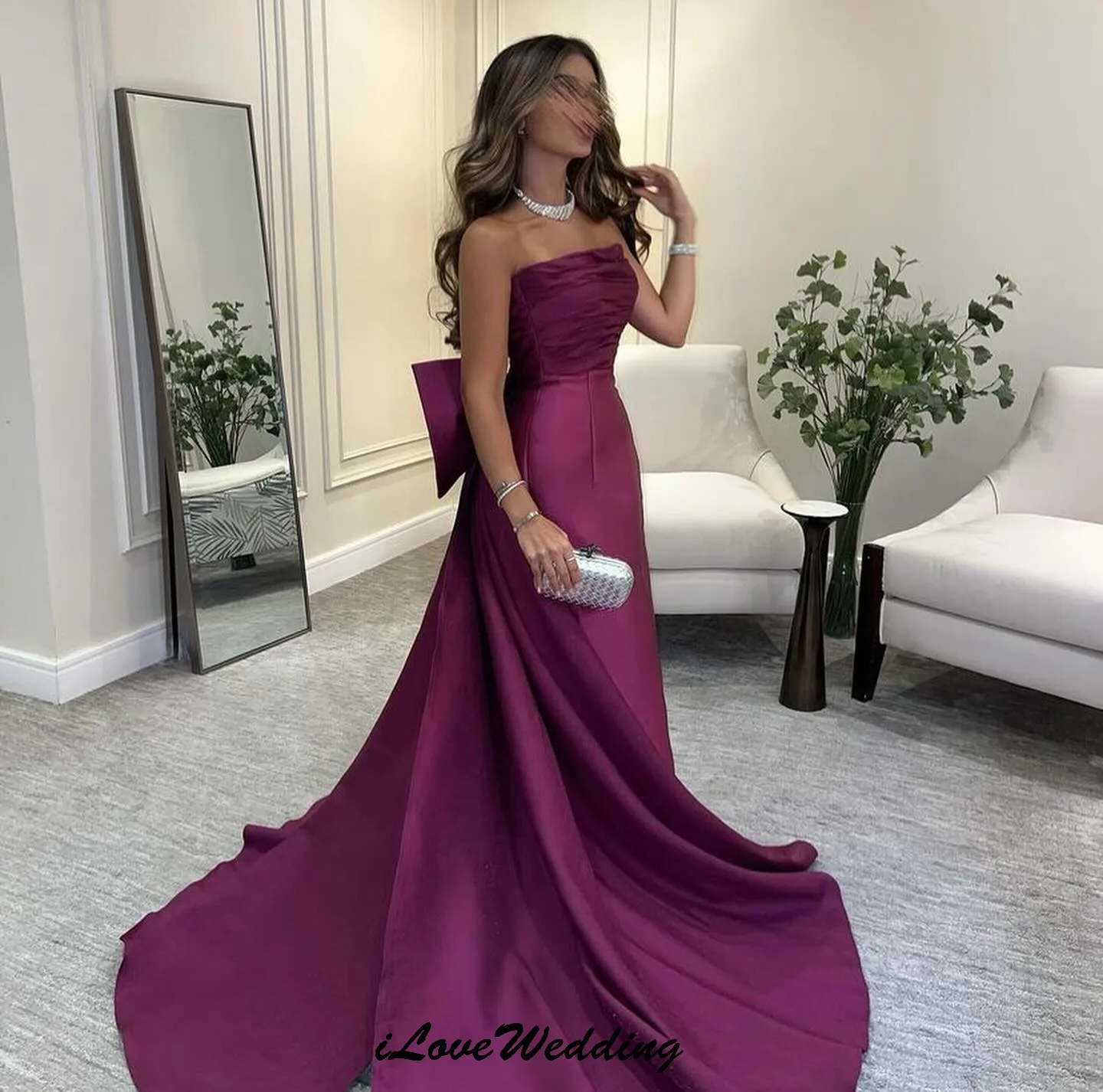 Trägerlose fuchsiafarbene Abendkleider 2025, elegante Meerjungfrau-Bänder, knöchellang, Zählzug, Hochzeitskleid für Frauen, individuell gestaltet