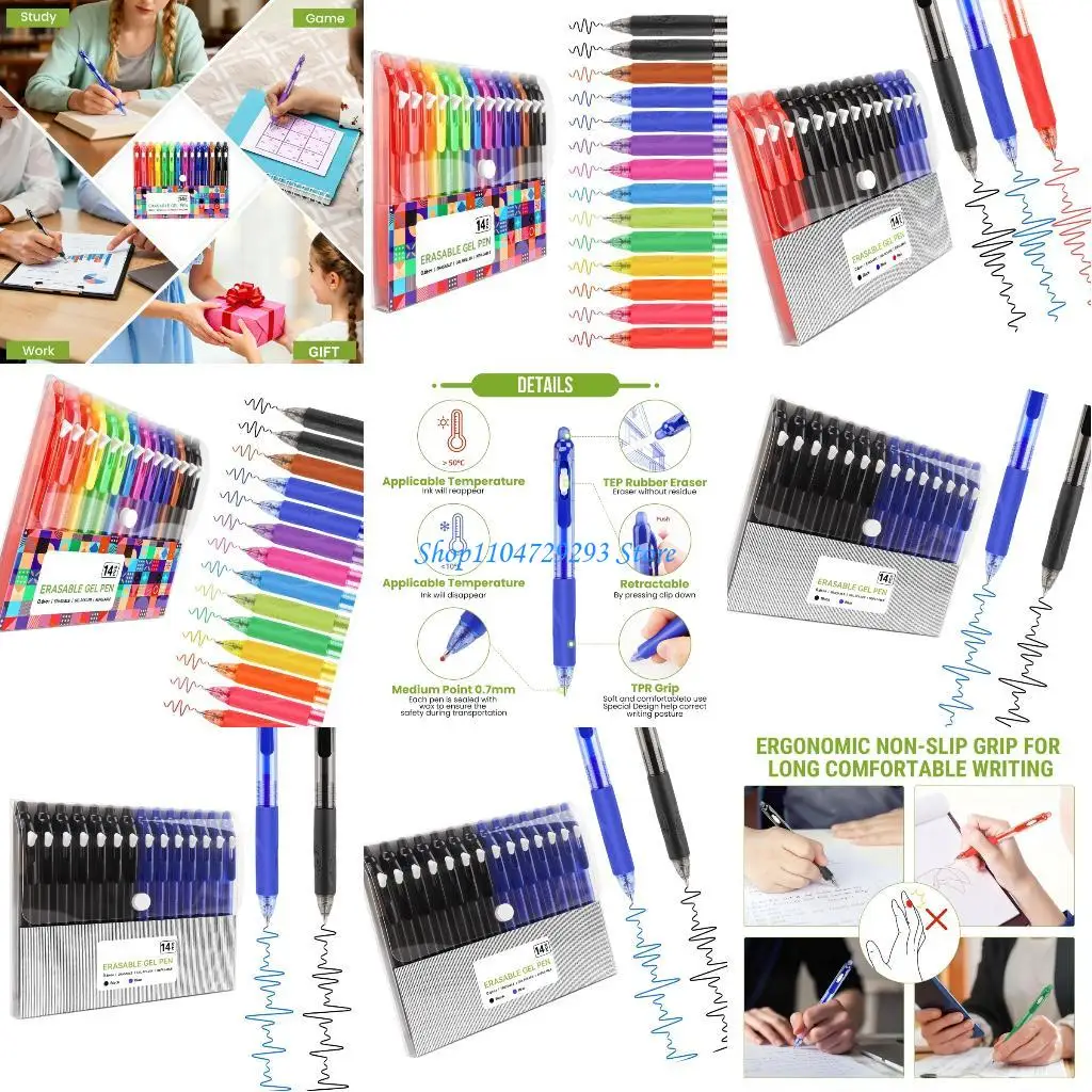 

Y2GD 14 шт. стираемая выдвижная гелевая ручка 0,7 мм стираемая цветная гелевая ручка для ведения журнала