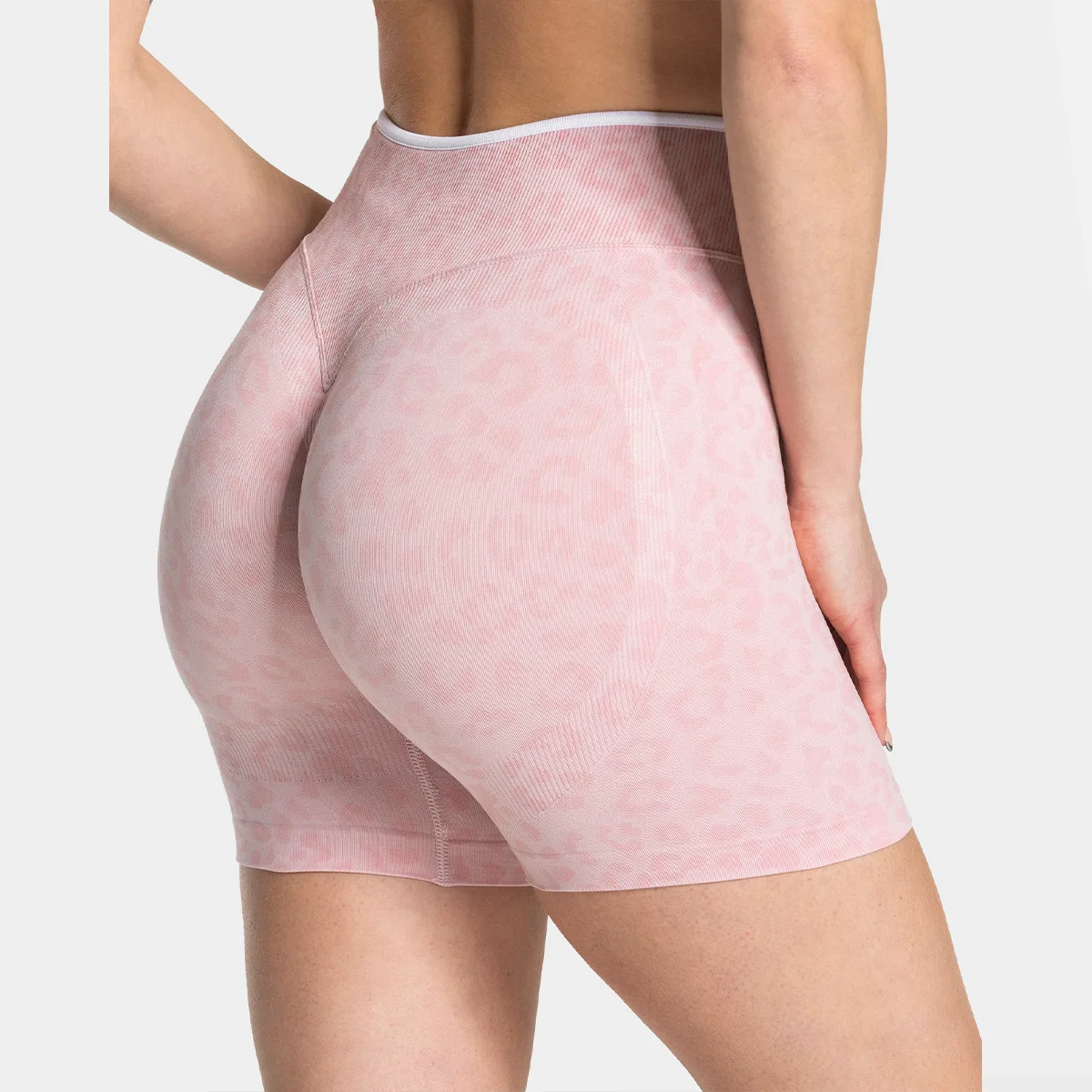 TEVEO Damen Nahtlose Yoga-Shorts mit Leopardenmuster, Hohe Taille, Po-Lifting-Effekt, Seitennaht, Workout-Laufleggings für Outdoor-Aktivitäten
