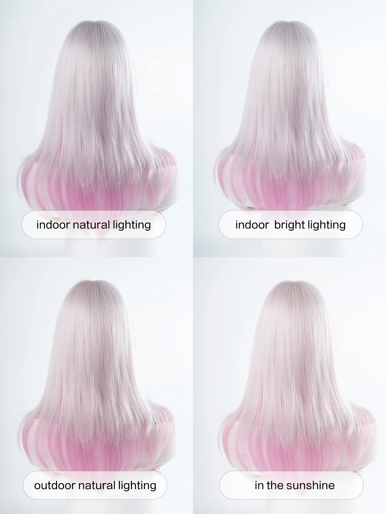 20 بوصة الأبيض والوردي التدرج حالمة نمط الاصطناعية مع الانفجارات متوسطة شعر طبيعي مستقيم شعر مستعار للنساء تأثيري مقاومة للحرارة #6