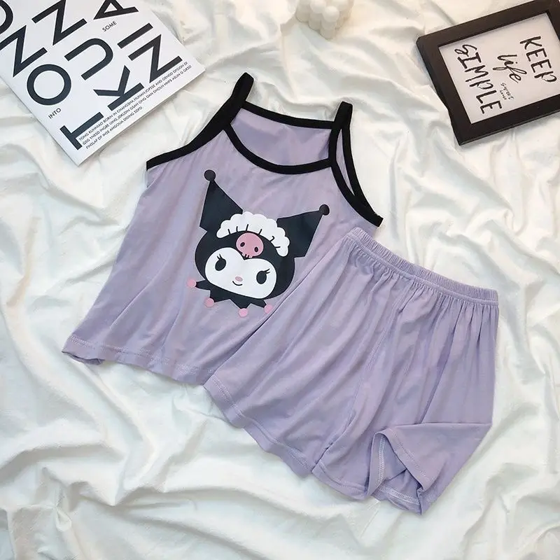 

Sanrio Girls Sling 2Pcs Kuromi Girls New Style Vest Cinnamoroll Children Fashion Shorts Sleeveless Pajamas Medium Large Children