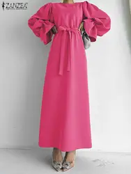 ZANZEA-Robe Éducative à Manches sulfpour Femme, Tenue Maxi, Vintage, Ceinture, Volants, Manchette, Décontractée, Grande Taille, Automne 2023