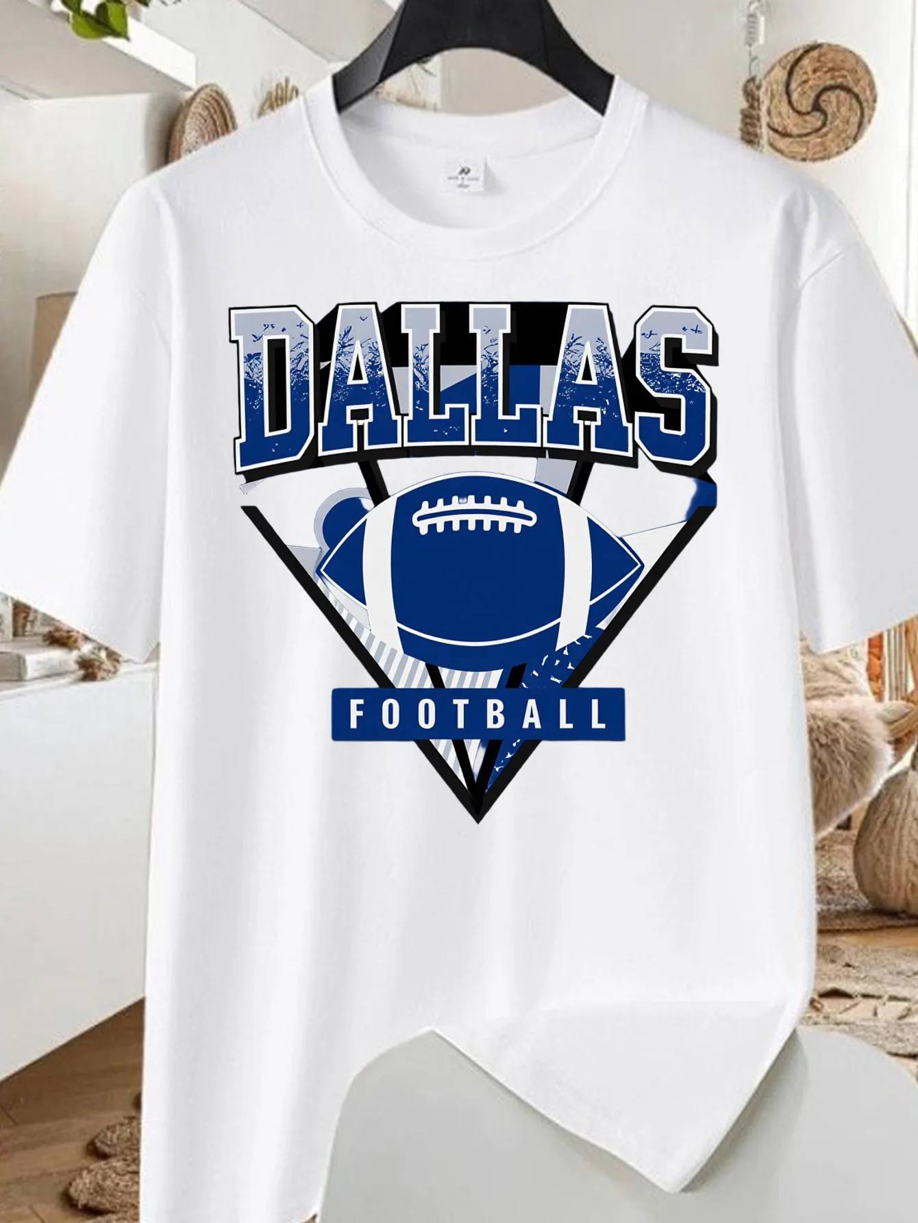Plus Size, DALLAS Football Graphic T-Shirt - Bold Blue and White Design, Casual Crew Neck Tee, Perfect for Football Fans and Casual Attire