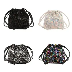 New Japanese Fashion Sequin Shoulder Bag for Girls Shiny Drawstring Crossbody Bag Women Underarm Mini Bucket Bag Phone Purse